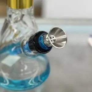 Zoom in of mettle's four holes meant to encourage air flow.